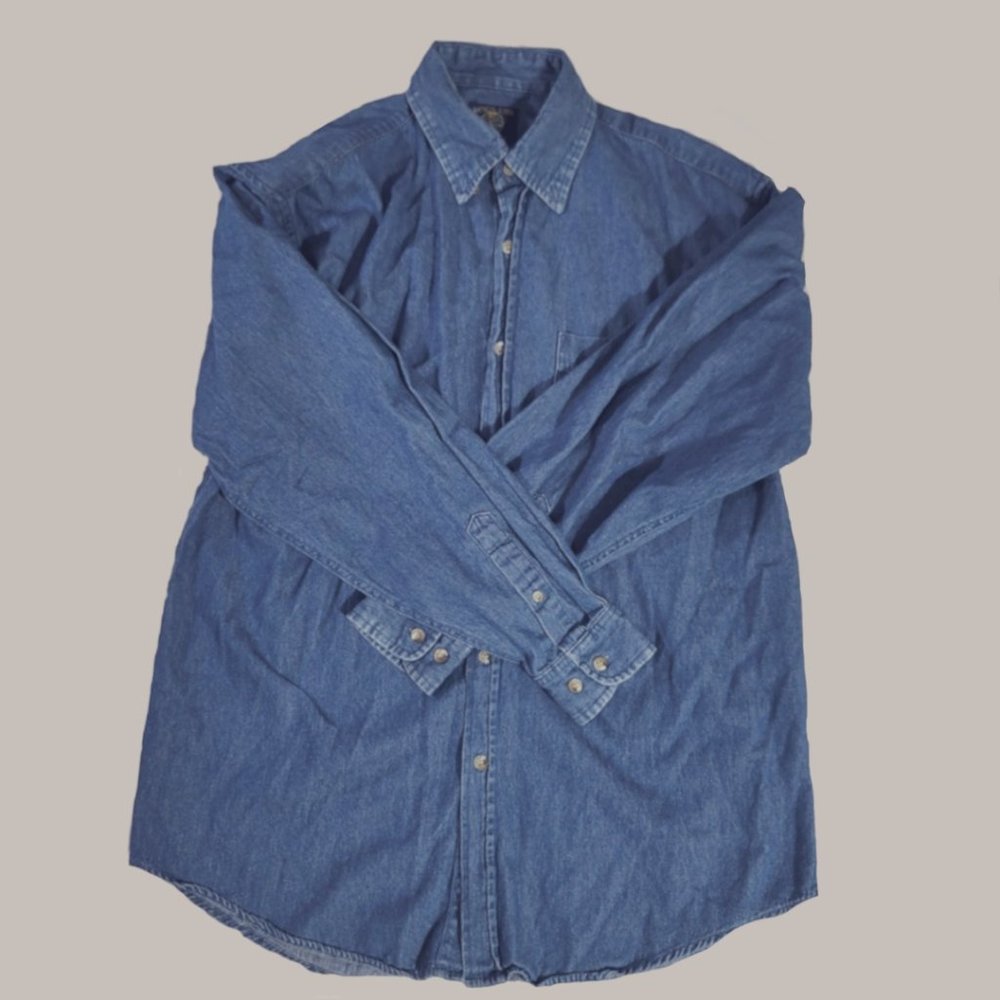 Salmon River Men's Denim Knit Button Shirt (M)